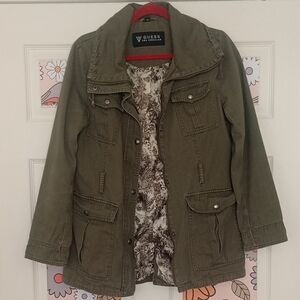 Guess Green Utility Jacket with Collared Neckline